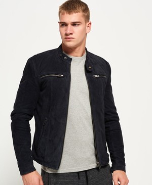 Superdry Real Hero Suede Biker Férfi Kabát Sötétkék | NQSOA0196